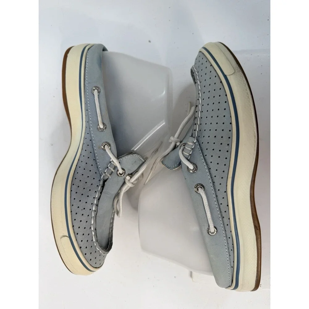 Sperry Top-Sider Boat Shoes Women's 7M Blue Perforated Leather‎ Lace Deck Shoes